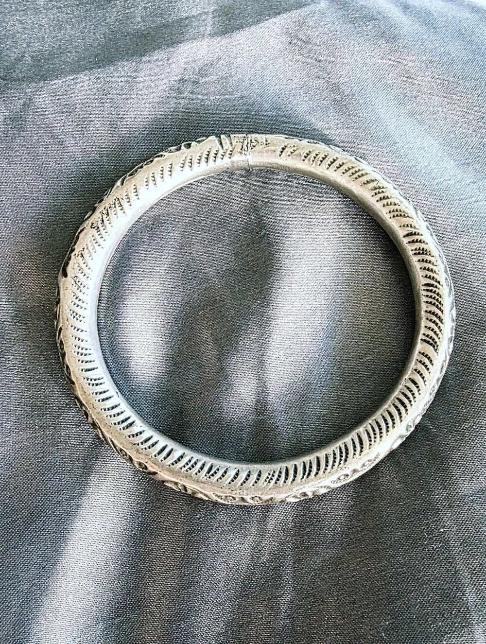 Vintage Handcrafted Old Silver Repousse hollow Cross-Floral Cuff Bracelet